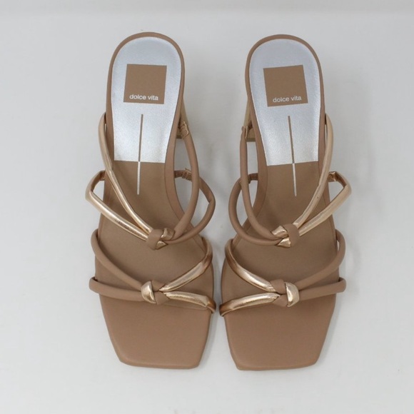 Dolce Vita beige & gold knotted Square Toe Strappy heeled Sandals - Picture 2 of 10